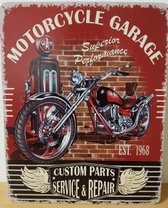 Motorcycle Garage Superior Reclamebord van metaal 25 x 20 cm METALEN-WANDBORD - MUURPLAAT - VINTAGE - RETRO - HORECA- BORD-WANDDECORATIE -TEKSTBORD - DECORATIEBORD - RECLAMEPLAAT - WANDPLAAT 