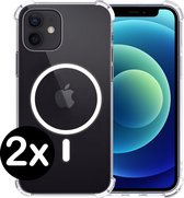 Hoes Voor iPhone 12 Hoesje Geschikt Voor Magsafe Compatible Shockproof Hoes Siliconen Case - Transparant - 2 PACK