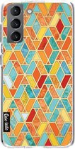 Casetastic Samsung Galaxy S21 4G/5G Hoesje - Softcover Hoesje met Design - Geometric Tile Pattern Print