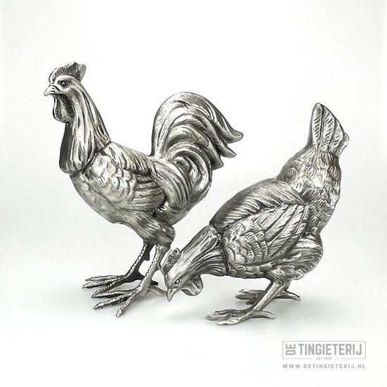 Metalen decoratief tuinornament - Familieset kippen (haan, kip en