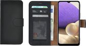 Samsung A32 Hoesje - 5G - Bookcase - Samsung A32 Hoesje Book Case Wallet Echt Leder Zwart Cover
