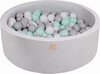 MeowBaby® Ronde Ballenbak set incl 200 ballen 90x30cm - Licht Grijs: Mint, Grijs, Wit