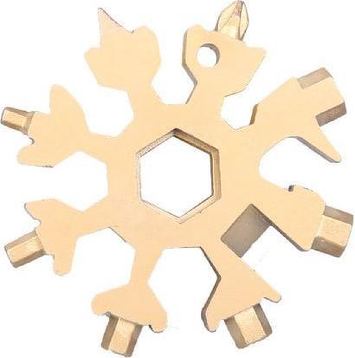 Snowflake Multitool - Goud - RVS - Sneeuwvlok Multitool - Cadeau - Sleutelhanger - Gereedschap - 18-in-1 multi-tool - Ringsleutel