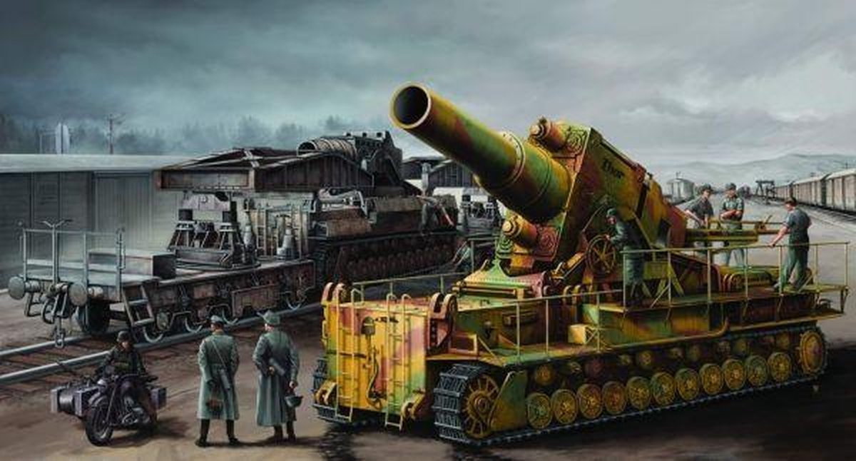 Trumpeter Modelbouwpakket Militaire voertuigen - 00209 Mörser Karl-Gerät 040/041 op Spoorwegtransportwagen WWII - Duitse Zware Mortier Plastic - 1:35 - Modelbouw