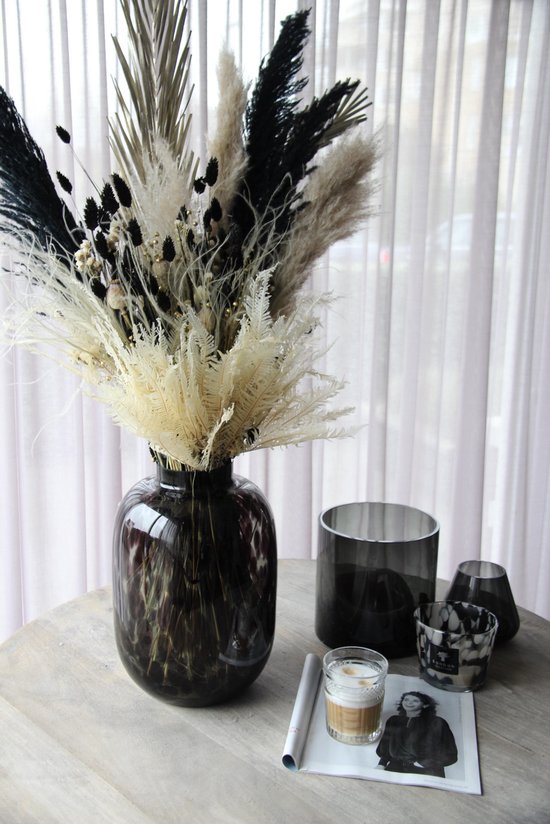 Cheetah vaas middel kleur zwart stevig glas | Cheetah black medium glass vase | Tijgervaas | Valentijn cadeau vrouw man | Interieur | Wonen | Cadeautip | Ø25 x H35 cm