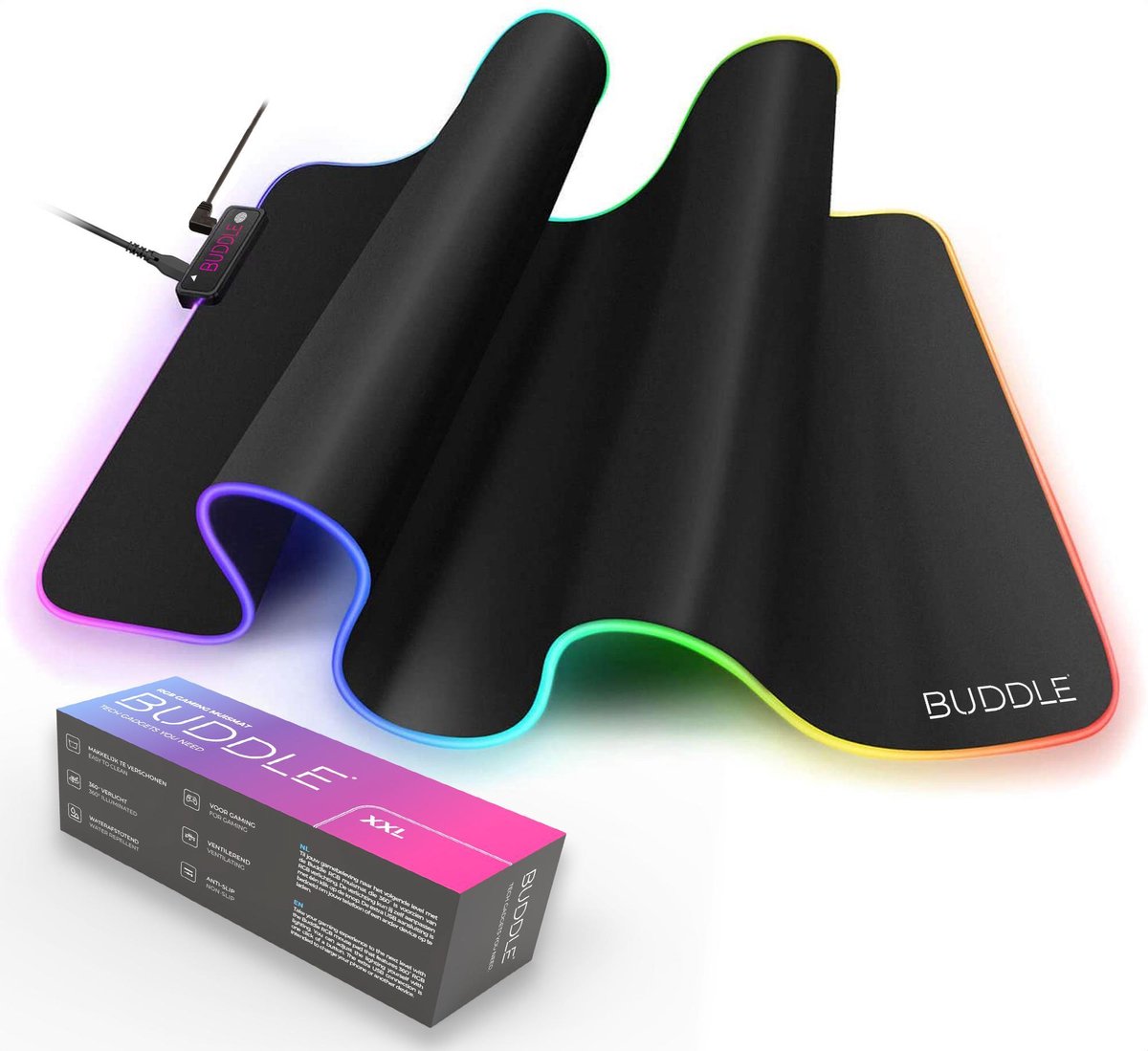 RGB Gaming Muismat XXL - Bureau onderlegger met Licht - Grote Muismatten - 80 x 30 cm - Buddle® - Buddle
