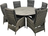 7-delige ronde tuinset | 6 Kos verstelbare tuinstoelen (AG) | ⌀150cm Cyprus tuintafel (Grey)