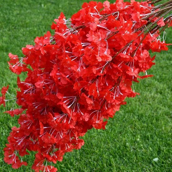 Japanse Rood Bloesem tak 84 cm - kunstbloemen – 5 takken – Rood kleur | bol