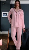 Katoen-Satijn  Dames Pyjamaset Roze Maat XL