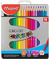 Maped Color'Peps Viltstiften 15 stuks in etui met rits + 18 stuks kleurpotloden in metalen doos