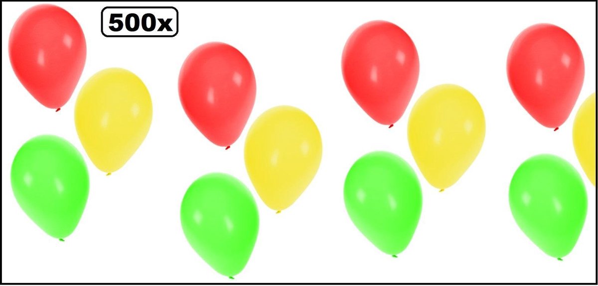 500x Ballon rood/geel/groen - Ballon carnaval thema feest party versiering decoratie festival