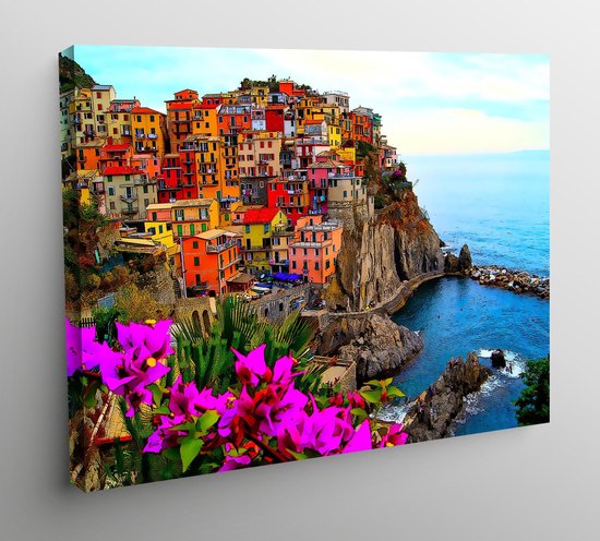 Canvas Cities of Colors Aquarel Cinque Terre - 80x60cm