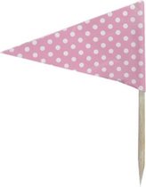 Prikkers Vlag Roze/Wit 24 stuks 7 cm hoog - baby shower