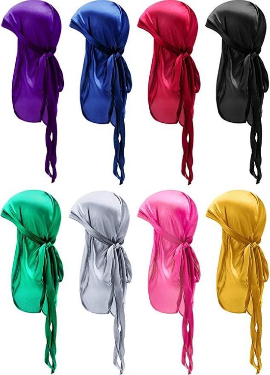 Stiptheid Sympton Verblinding Durag - pakket met 8 zijdeachtige Durag-petten - elastische hoofddoeken met  lange... | bol.com