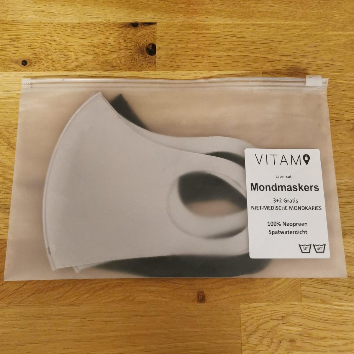 VITAMO Mondkapjes 5 Stuks - Wasbaar en Herbruikbaar Mondkapje - Ice Silk Cotton - Neopreen - Niet - Medische Mondmaskers - Noodpakket - Zwart & Grijs — afbeelding 4