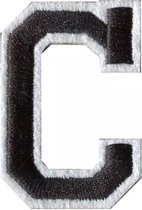 Alfabet Strijk Letter Embleem Patches Zwart Wit Dun Randje Letter C / 4 cm / 5 cm