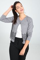 Cassis - Female - Cardigan met strassteentjes en etnische motiefjes  - Grijs