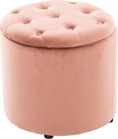 Tabouret - Rose - Boutons - Pouf - Velours