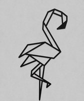 HOUTEN WANDDECORATIE / WOODEN WALL DECORATION - GEOMETRISCHE MUURDECORATIE / GEOMETRIC WALL ART - FLAMINGO - 40 x 75cm - ZWART / BLACK - ORIGAMI DESIGN WANDFIGUUR - ECHT HOUT - REA