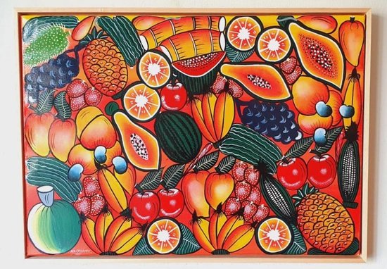Keukenschilderij - Eten - Fruit - Wanddecoratie - Woonkamer - Tutti Frutti - Schilderij - Handgeschilderd - in houten baklijst - 50x70cm - Tanzania