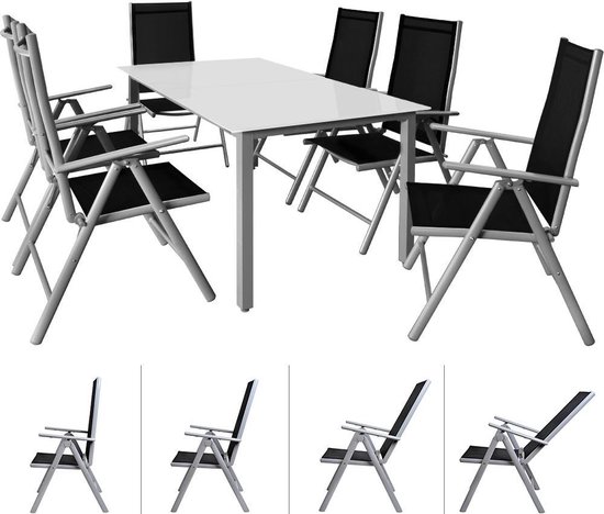 Casaria Salon de Jardin Berne – 6 Chaises 1 Table Aluminium – Argent