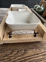 Serveerplank / hapjesplank / hapjesbak / tekst eet smakelijk / kerstpakket / inclusief 4 porseleinen bakjes / brocante handvatten / eigen tekst mogelijk / vaderdag / moederdag / verjaardag / 