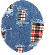 Denim Spijkerstof Strijk Embleem Patch Ovaal Geruit 6 cm / 7 cm / Blauw