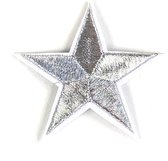 Ster Star Strijk Embleem Patch Zilver 7 cm / 7 cm / Zilver Wit