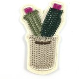 Cactussen Beige Bloempot Strijk Embleem Patch 4 cm / 6.5 cm / Beige Groen