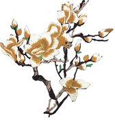 Witte Magnolia Bloesem Bloemen Op Tak XL Patch 34 cm / 36 cm / Wit Geel Bruin