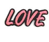 Love Comic Style Tekst Strijk Embleem Patch Roze 3 cm / 6.5 cm / Roze Zwart