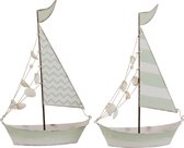 J-Line Zeilboot Met Schelpen Metaal Groen/Wit Assortiment Van 2