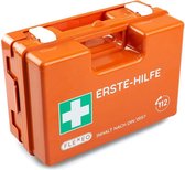 Eerste-hulp-koffer voor bedrijven DIN 13157 in Oranje, verbandkasten gevuld en met wandhouder