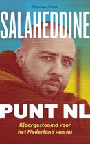 Boekomslag van 'Salaheddine punt NL'. Close-up portret van een man met gestileerde lijnen.