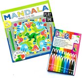 Kleurboek dieren voor kinderen + 10 Kids Creative viltstiften met dubbele punt - Mandala ''Dino'' - Kleuren voor kinderen - Viltstiften voor kinderen - Kleuren - Stiften - Kleurboek voor kind