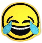 Emoji Smiley Strijk embleem Patch Tranen Lachen 5.2 cm / 5.2 cm / Geel Blauw Zwart