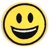 Emoji Smiley Strijk embleem Patch Brede Smile 5.2 cm / 5.2 cm / Geel Zwart Wit