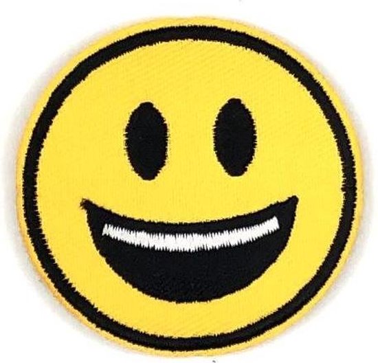 Emoji Smiley Strijk embleem Patch Brede Smile 5.2 cm / 5.2 cm / Geel Zwart  Wit | bol.com