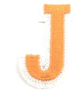 Alfabet Letter Strijk Embleem Patch Oranje Wit Letter J / 3.5 cm / 4.5 cm