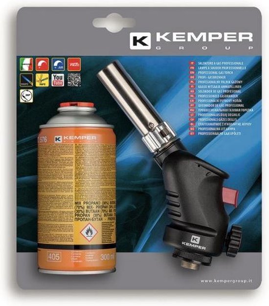 Kemper gasbrander met piëzo-ontsteking met 300 ml supergas-gaspatroon 7/16  draad 1060KIT | bol.com