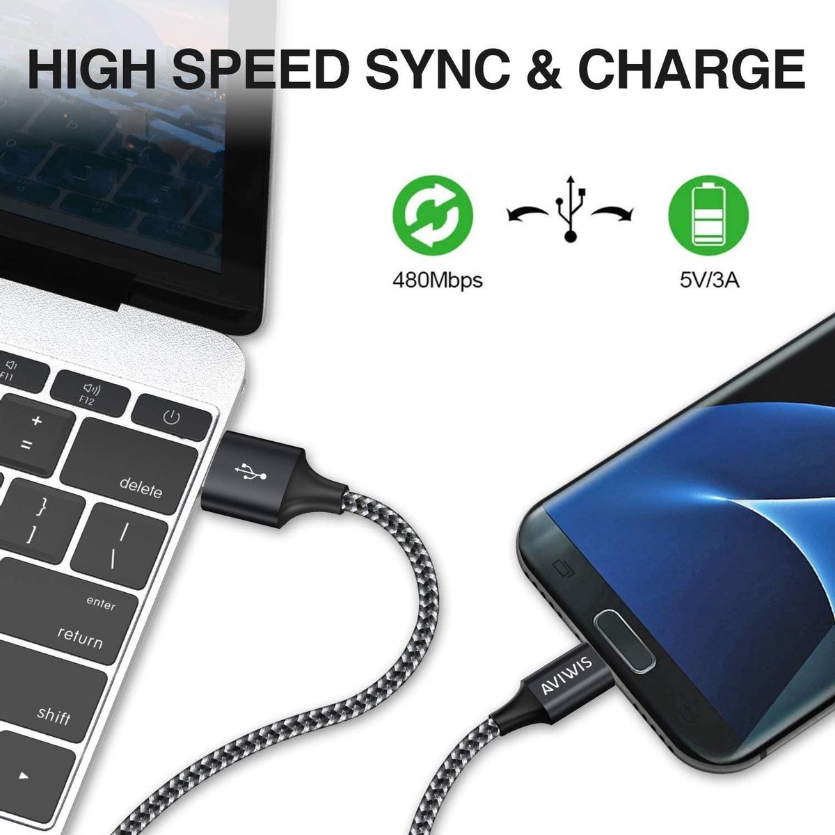 3 Pièces Pour Câble De Chargeur Android Charge Rapide, USB 2.0 Vers Micro,  Pour Cordon De Chargeur Samsung Tablette Galaxy 7 S7 S6 Edge Téléphone LG