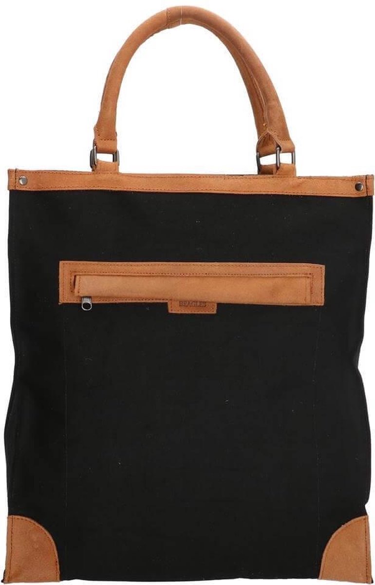 Boodschappentas Canvas - Boodschappentas Shopper - Leren Handvatten - 25 Liter - Deluxe Zwart