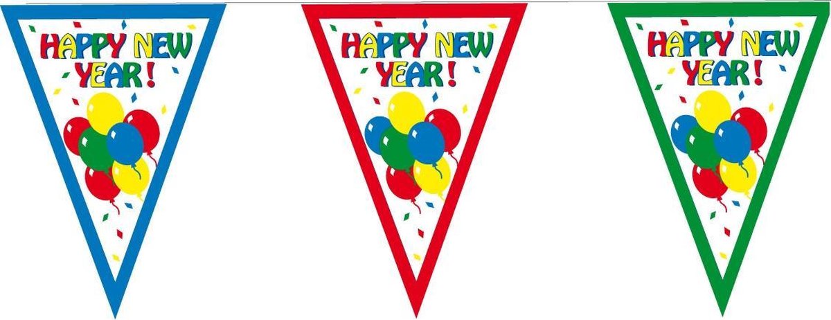 Afbeelding van product Merkloos / Sans marque  2x stuks happy new year slinger / vlaggenlijnen - 300 cm - oud en nieuw versiering