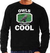 Dieren uilen sweater zwart heren - owls are serious cool trui - cadeau sweater velduil/ uilen liefhebber S