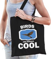 Dieren vliegende havik roofvogel  katoenen tasje volw + kind zwart - birds are cool boodschappentas/ gymtas / sporttas - cadeau vogels fan