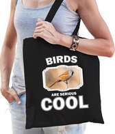 Dieren baardmannetje vogel  katoenen tasje volw + kind zwart - birds are cool boodschappentas/ gymtas / sporttas - cadeau vogels fan