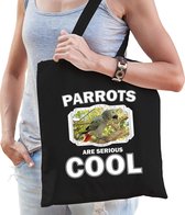 Dieren grijze roodstaart papegaai  katoenen tasje volw + kind zwart - parrots are cool boodschappentas/ gymtas / sporttas - cadeau papegaaien fan