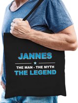 Naam cadeau Jannes - The man, The myth the legend katoenen tas - Boodschappentas verjaardag/ vader/ collega/ geslaagd