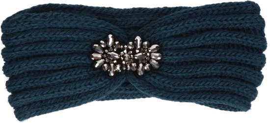 Bandeau d'hiver tricoté bleu pétrole avec fleur pour femme - Accessoires du vêtement hiver