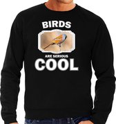 Dieren vogels sweater zwart heren - birds are serious cool trui - cadeau sweater baardmannetje vogel/ vogels liefhebber S